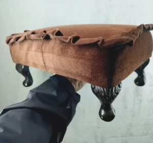 Vintage Cushioned Wood Ottoman Small Queen Anne Granny Footstool - Picture 1 of 8