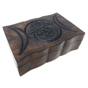 Scatola petto in legno luna e serpente pentagramma 6x9" legno fatto a mano - Foto 1 di 4