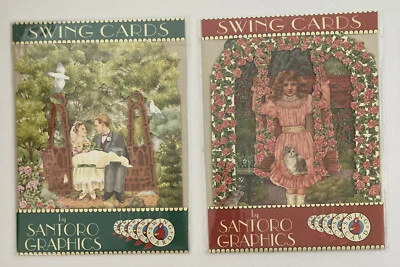 Lot of 2 Vintage 1993 3D Swing Cards by Santoro: Wedding, Cats, Garden, NEW - Image 1 of 4