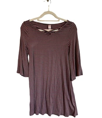 Vestido Justice Niñas Talla 10 Manga Grande Rosa Gris Rayas Cuello en V Elastizado -N Foto 1 de 4