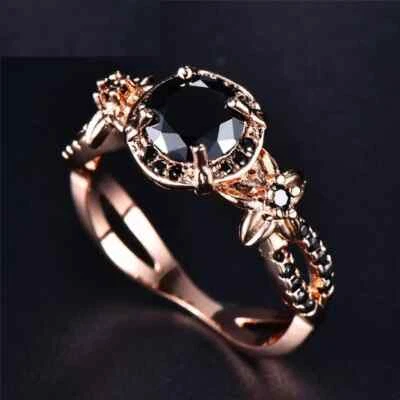 14k Rose Gold Plated 1.40Ct Round Lab-Created Black Diamond Halo Wedding Ring - Image 1 of 2