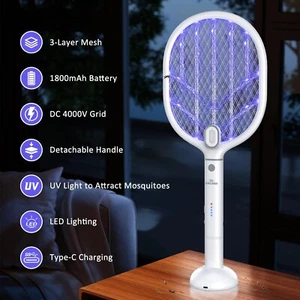 4000V Electric Fly Swatter,Detachable Dual Modes Fly Zapper with Light for Home - Picture 1 of 8