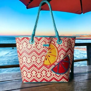 Vera Bradley 21591 STRAW TOTE Bag for Beach Pool Travel Vacation Summer Fruit - Picture 1 of 3