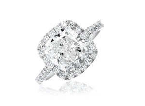 3.00 Carat Cushion and Round Cut GIA Engagement Diamond Ring 18k White Gold - Picture 1 of 1