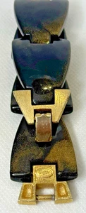 Trifari KUNI MATSUMOTO? Vintage Gold Dust Marble Brown Lucite Link Bracelet - Picture 1 of 19