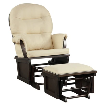 Baby Nursery Relax Rocker Rocking Chair Glider & Ottoman Set w/Cushion Beige - Image 1 of 4