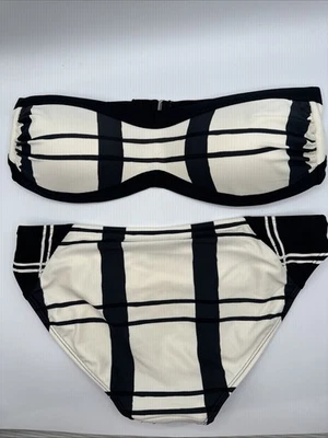 Athleta White/Black Color Strapless Bikini Top Full Bottom Medium - Image 1 of 4