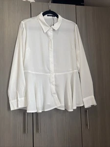 Boohoo White Peplum Long Sleeve Semi Sheer Shirt Size 16 - Picture 1 of 5