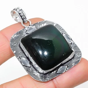 Colgante de plata de ley 925 con piedras preciosas de ojo de obsidiana natural 2,05" D069 - Imagen 1 de 8