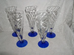 Vintage Swirl Glass Cobalt Base Set of 7 Antique Wine Champagne Glass Glasses - Picture 1 of 3