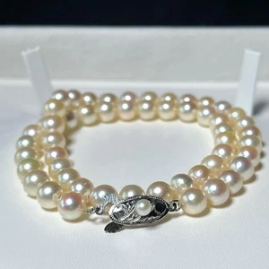 Akoya Pearl Necklace Round Silver White 6.5-7.0mm From Japan - Picture 1 of 24
