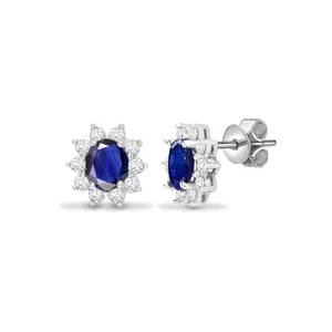 18ct White Gold Jewelco London Diamond Blue Sapphire Royal Cluster Stud Earrings - Picture 1 of 3