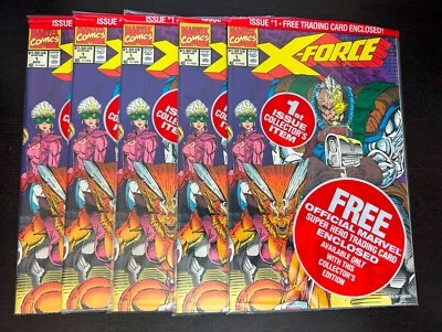 X-FORCE #1 (Marvel 1991) -- All 5 Cards SEALED -- ALL Negative VARIANTS Full Set - Image 1 of 3