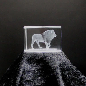 Kristallglas Figur - Löwe - Glaswürfel, 3D Laser Cube, Afrika Deko Skulptur, LED - Bild 1 von 6