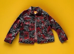 Ruby Rd. Jacket Size 8 Multicolor Red Gray Black Chrysanthemums Pockets Vibrant - Picture 1 of 15