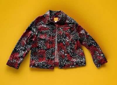 Ruby Rd. Jacket Size 8 Multicolor Red Gray Black Chrysanthemums Pockets Vibrant - Image 1 of 4