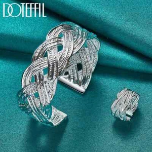 DOTEFFIL 925 Sterling Silver Interwoven Web Bracelet Ring Bangle Set Jewelry - Picture 1 of 6