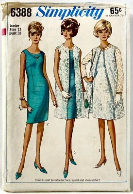 Vestido y abrigo 1966 Simplicity patrón de costura 6388 para niñas junior talla 13 de colección 14212 Foto 1 de 2