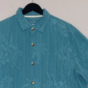 Tommy Bahama 100% Silk XL Green Button Down Shirt Floral Hawaiian - Picture 1 of 8