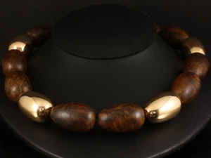 Collar de madera de diseño caoba sistema de cierre intercambiable centro 750/- oro rosa - Imagen 1 de 1