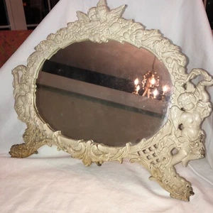 Vintage Iron Cherubs Mirror Vintage Cherub Vanity Mirror JM10 Cherubs Frame - Picture 1 of 17