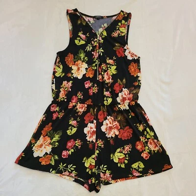 Ambiance Womans L Romper Rayon Blend Exposed Zipper Floral Boho Bohemian - Image 1 of 4