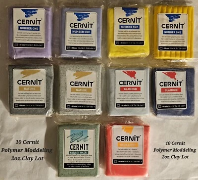 Cernit Premium Polymer Clay No. 1 Nature, Glam, Mixed Colors 2oz. Ea. Lot of 10  - Image 1 of 3