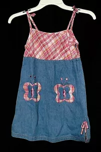GIRLS "ARIZONA" DRESS -- DENIM / PINK PLAID -- SIZE 6 -- BUTTERFLIES -- LOOKS UN - Picture 1 of 3