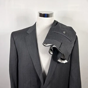 Traje Joseph & Feiss 46L 44x32 Plisado Gris Rayas 100% Lana Dos Botones Ventilados - Imagen 1 de 11
