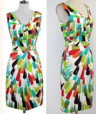 Diseñador DAVID MEISTER Vestido Cóctel Fiesta Brillante Verano Estampado Cinturón Mujer 4 SM Foto 1 de 4