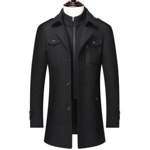 Men's Wool Coat Winter Slim Fit Pea Coats Single Breasted Trench Jacket Overcoat - Picture 1 of 13