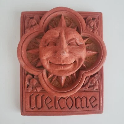 Placa de azulejo de pared de cemento vintage Carruth Studios Sun & Cherubs 1994 firmada  Foto 1 de 4