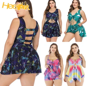 Plus Size Tankini Women Floral Rainbow Swimsuit Swim Beach Skirt Swimwear Suit - Picture 1 of 16