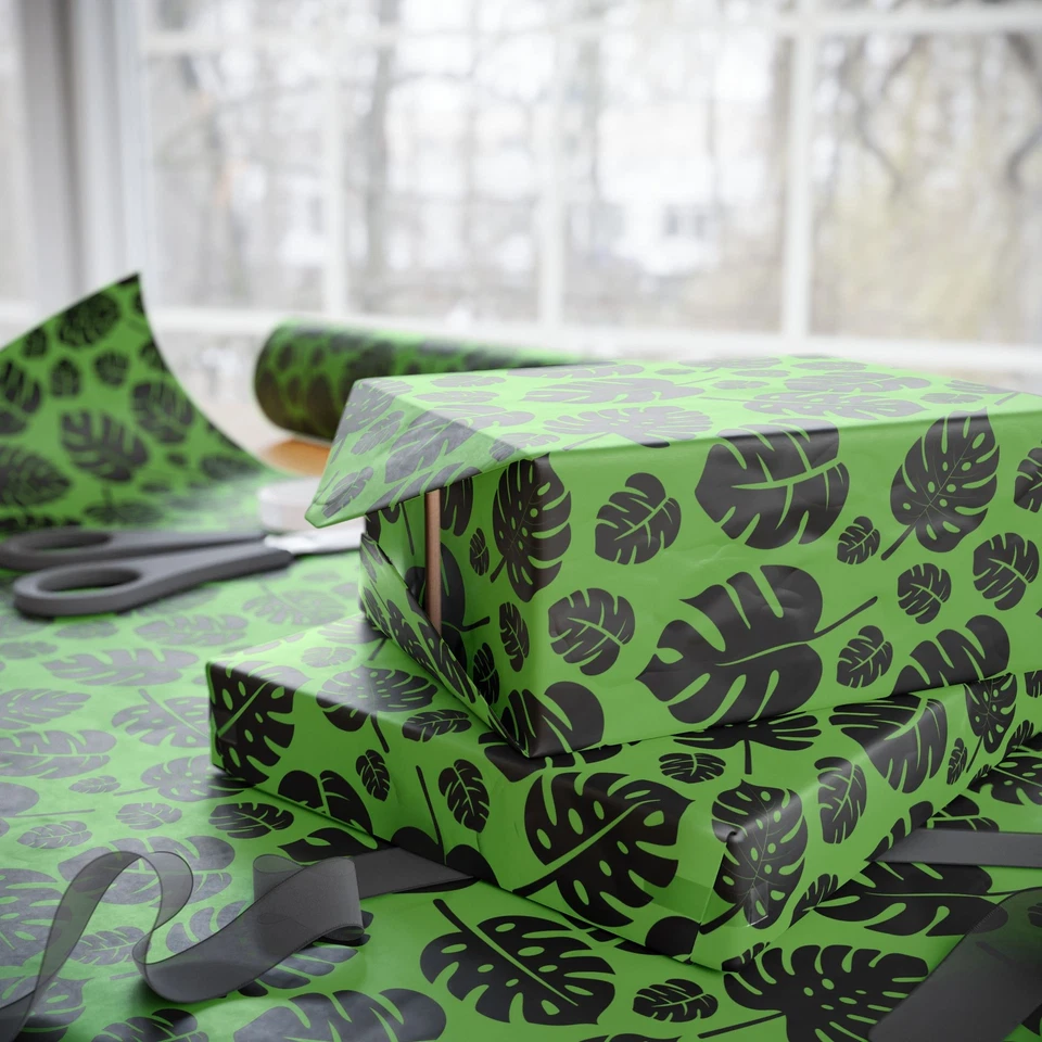 Papel de embrulho de aniversário, embrulho de presente padrão de folha, papel de decoração de casamento - Imagem 1 de 1