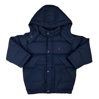 Kids (2-7) Hooded Down Jacket - Navy (Red pony) - - Image 1 of 3