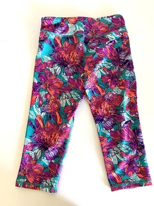 Old Navy Girls Crop Capri Legging Floral M 8 Go Dry Purple Active Sport - Picture 1 of 4