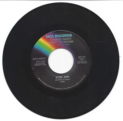 Elton John Sat Night's Alright for Fighting 45 RPM b/w Jack Rabbit Whenever You' Foto 1 de 2