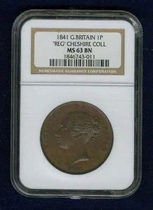 GREAT BRITAIN VICTORIA 1841 1 PENNY COIN, UNCIRCULATED, CERTIFIED NGC MS63-BN - Picture 1 of 6