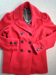 Steve Madden Women's Red Wool Blend Peacoat Large Lined Hooded - Picture 1 of 15