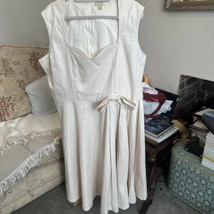 Lindy Bop Gorgeous Beige Dress Midi Fit & Flare Occasion Evening Rockabilly ,26 - Picture 1 of 10