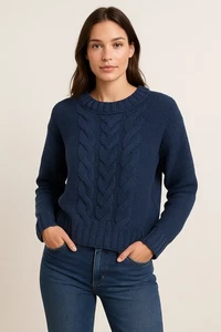 American Eagle Pullover Damen mittelblau Grobstrick Pulli Relaxed Fit kuschelig - Bild 1 von 3