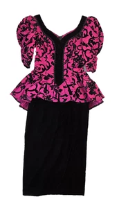 Jessica McClintock Vintage 80s Pink Velvet Black Renaissance Dress Women Small S - Bild 1 von 9