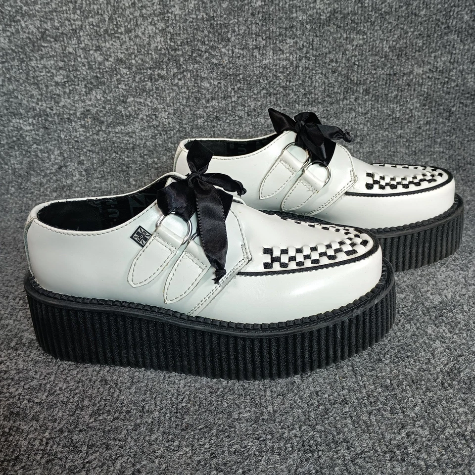 Zapatos T.U.K Mujer Talla 5 Blanco Plataforma Creepers D-Ring Checkerboard A6803 Foto 1 de 4