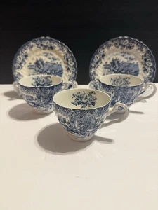 Johnson Bros Coaching Scenes Cups & Plates Set England Ironstone Blue White  - Picture 1 of 8