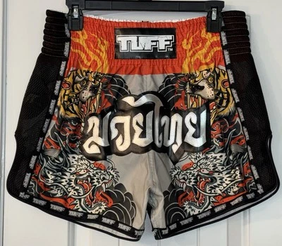 TUFF Adult Muay Thai Boxing MMA Kickboxing Workout Shorts Orange Black Tiger-XL - Image 1 of 4