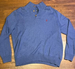Polo Ralph Lauren Men’s XXL Blue Knit Shawl Collar Sweater 100% Cotton Pullover - Picture 1 of 8