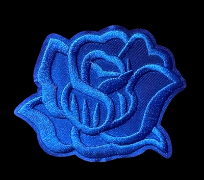 IRON ON PATCH APPLIQUE - royal blue Rose Flower 3 x 2+3/8 inch - Image 1 of 3