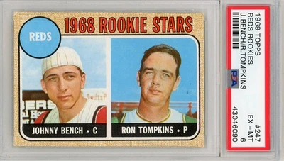 1968 Topps #247 Johnny Bench RC PSA 6 EX-MT CENTERED HOF Reds Rookie - Image 1 of 2