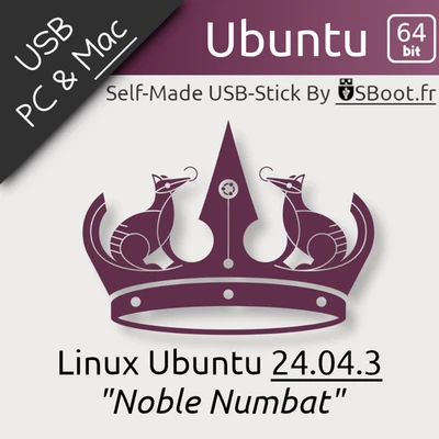 CLÉF USB LINUX UBUNTU 24.04.3 08/25 NOBLE NUMBAT BOOTABLE DRIVE LIVE & INSTALL - Photo 1/4