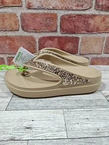 Crocs Sloane Glitter Women's Size 5 Beige Wedge Flip 207665-2J2 NWT - Picture 1 of 9